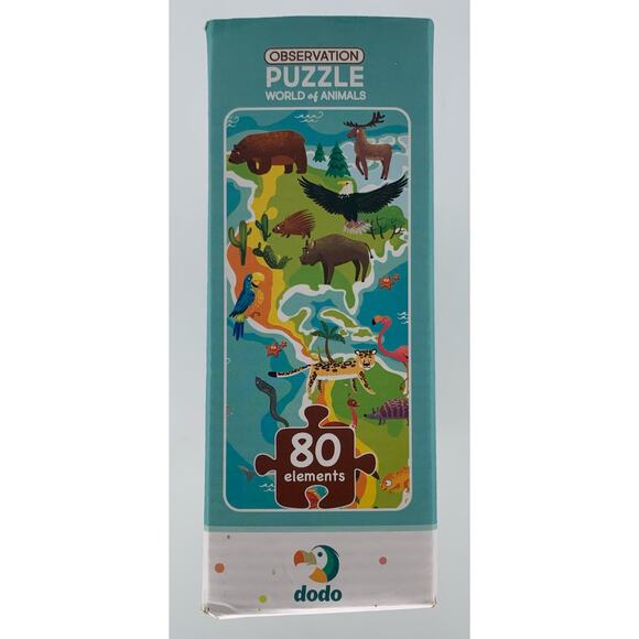 Children's Animal Puzzle World Of Animals Observation 80 Piece Dodo Age 5 Map - Picture 4 of 6